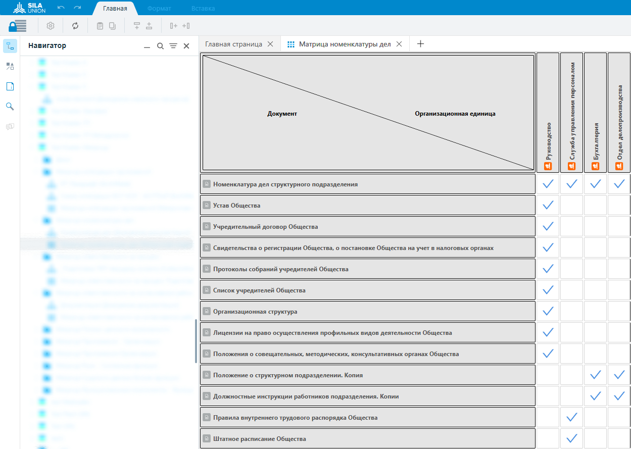 Рисунок 10. Матрица номенклатуры дел (фрагмент), созданная в SILA Union